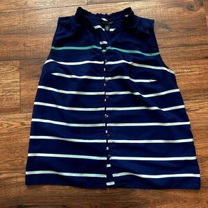 Tommy Hilfiger Sheer Blue Stripe Button Blouse Tank Top Womens M Summer America